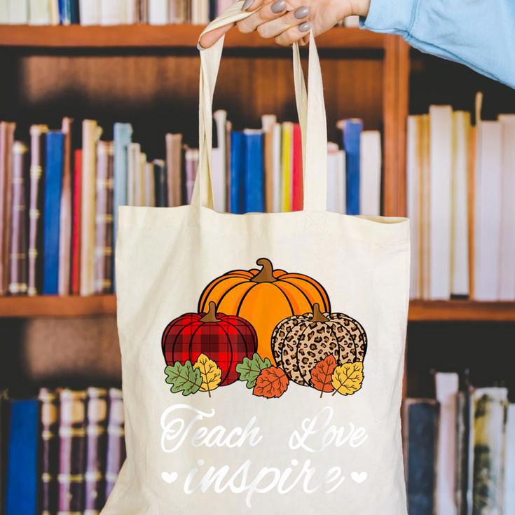 Teach Love Inspire Autumn Fall Plaid Leopard Pumpkin Teacher For Men Women Kids Canvas Tote Bag, funny gift Teach Love Inspire Autumn Fall Plaid Leopard Pumpkin Teacher For Men Women Kids Canvas Tote Bag, funny gift