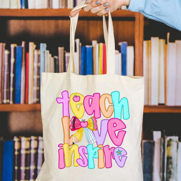 Teach Love Inspire Preppy Back To School Teacher Women Canvas Tote Bag, funny gift
