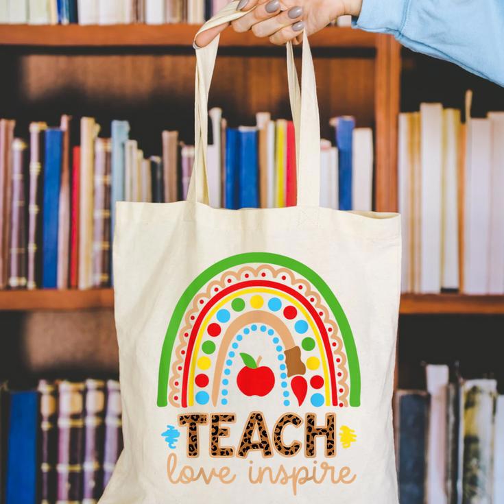 Teach Love Inspire Rainbow Leopard Cheetah Print Teacher Canvas Tote Bag, funny gift Teach Love Inspire Rainbow Leopard Cheetah Print Teacher Canvas Tote Bag, funny gift