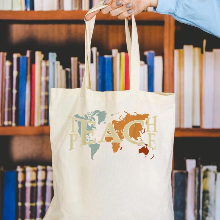 Teach Peace Teacher Teacher Canvas Tote Bag, funny gift Teach Peace Teacher Teacher Canvas Tote Bag, funny gift