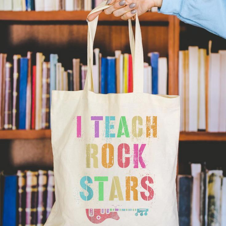 I TEACH ROCKSTARS Band Vibes Teacher Rocks My Music Teaching Canvas Tote Bag, funny gift
