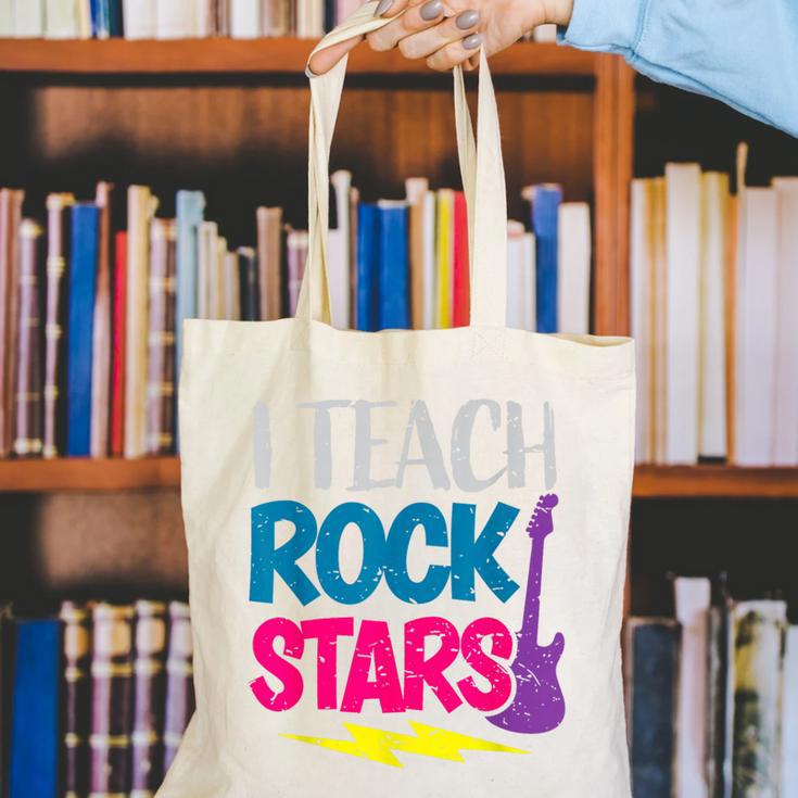 I Teach Rockstars Tee Orchestra Music Teacher Back To School Canvas Tote Bag, funny gift