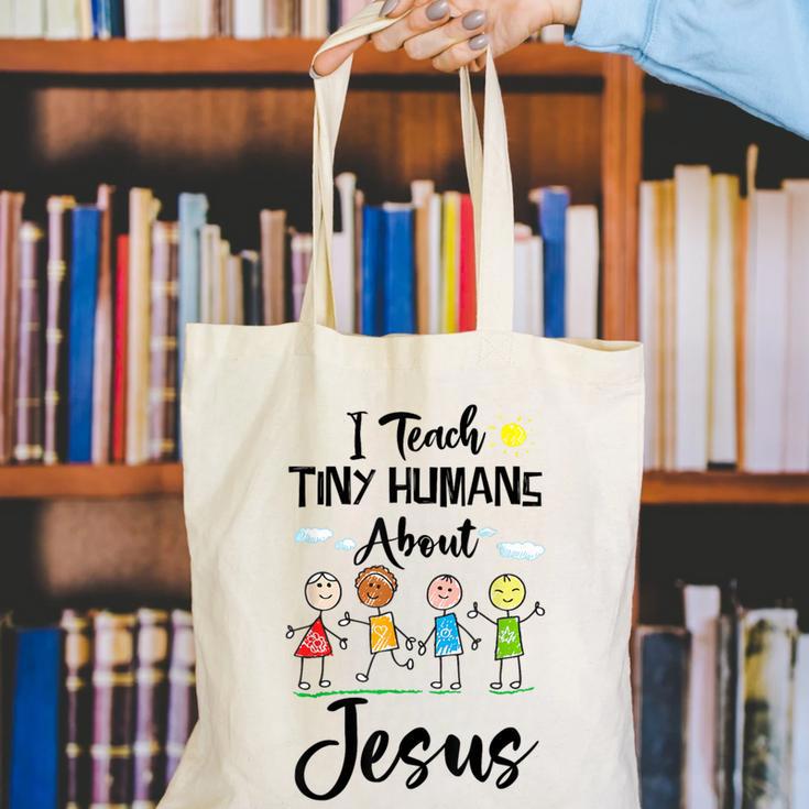 I Teach Tiny Humans About Jesus Sunday School Teacher Canvas Tote Bag, funny gift