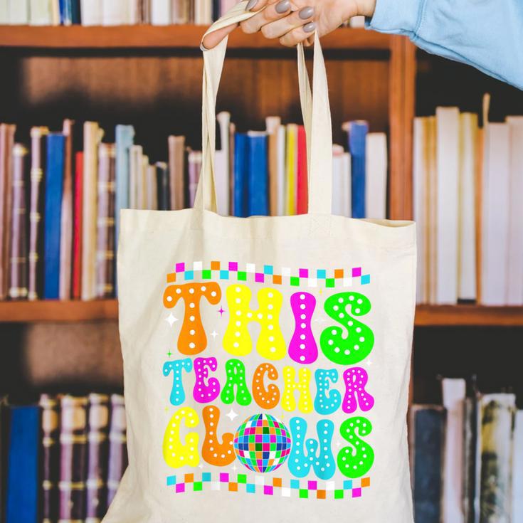 This Teacher 80s 90s Teachers's Day Glows Last Day Of School Canvas Tote Bag, 90s Teacher Tote Bags, funny gift This Teacher 80s 90s Teachers's Day Glows Last Day Of School Canvas Tote Bag, 90s Teacher Tote Bags, funny gift