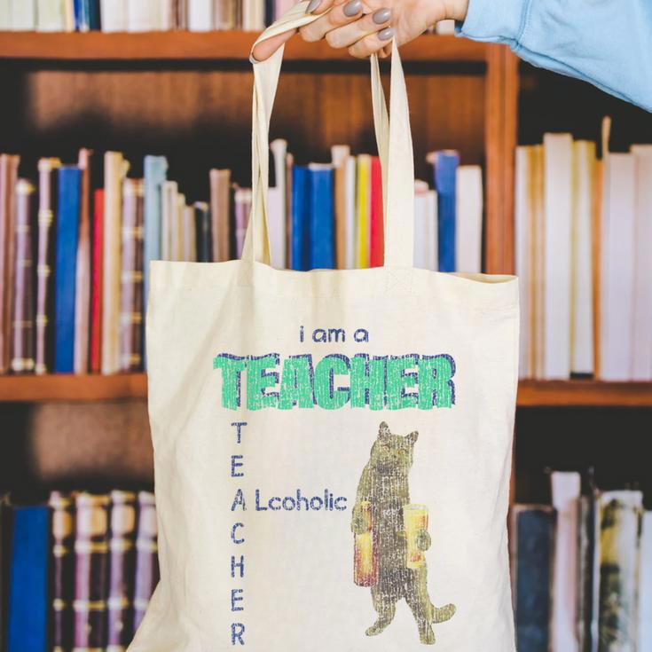 I Am A Teacher Alcoholic Cat Beer Feline Men Women Canvas Tote Bag, funny gift I Am A Teacher Alcoholic Cat Beer Feline Men Women Canvas Tote Bag, funny gift