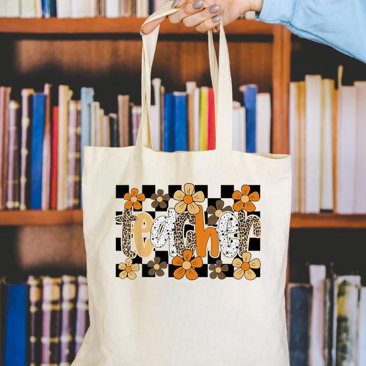 Teacher Appreciation Boho Floral Leopard Checkered Canvas Tote Bag, funny gift Teacher Appreciation Boho Floral Leopard Checkered Canvas Tote Bag, funny gift