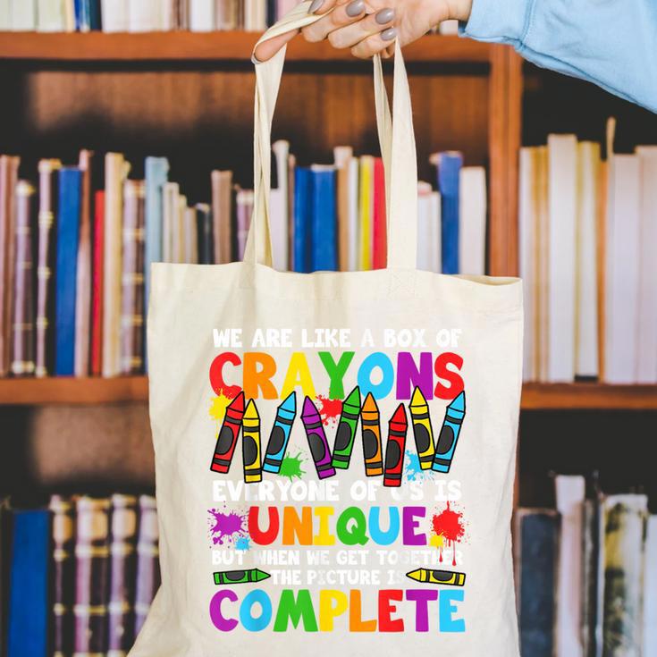 Teacher We Are Like A Box Of Crayons Back To School Canvas Tote Bag, funny gift Teacher We Are Like A Box Of Crayons Back To School Canvas Tote Bag, funny gift