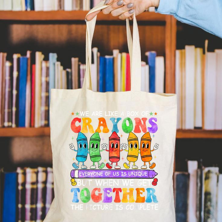 Teacher We Are Like A Box Of Crayons Back To School Men Women Kids Canvas Tote Bag, funny gift
