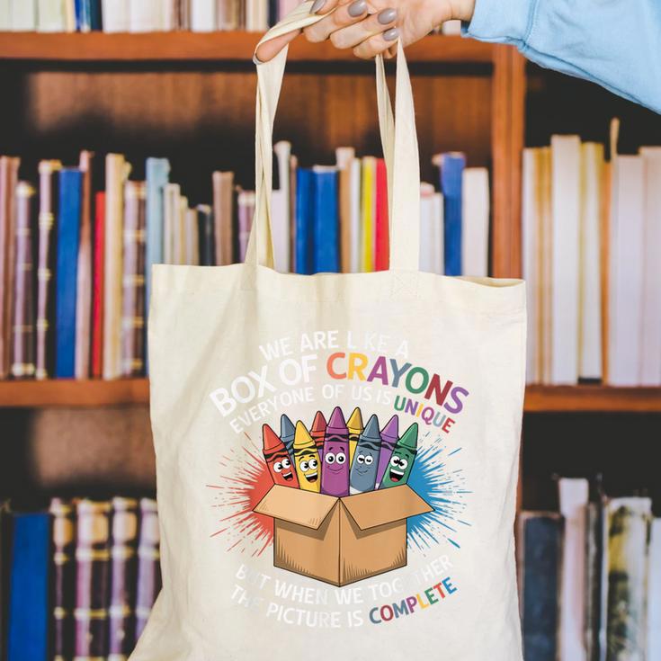 Teacher We Are Like a Box Of Crayons Canvas Tote Bag, funny gift