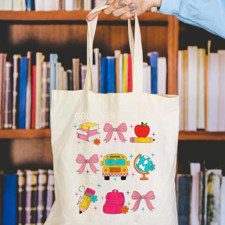 Teacher Christian God Says I Am Faith Religious Bible Verse Canvas Tote Bag, funny gift