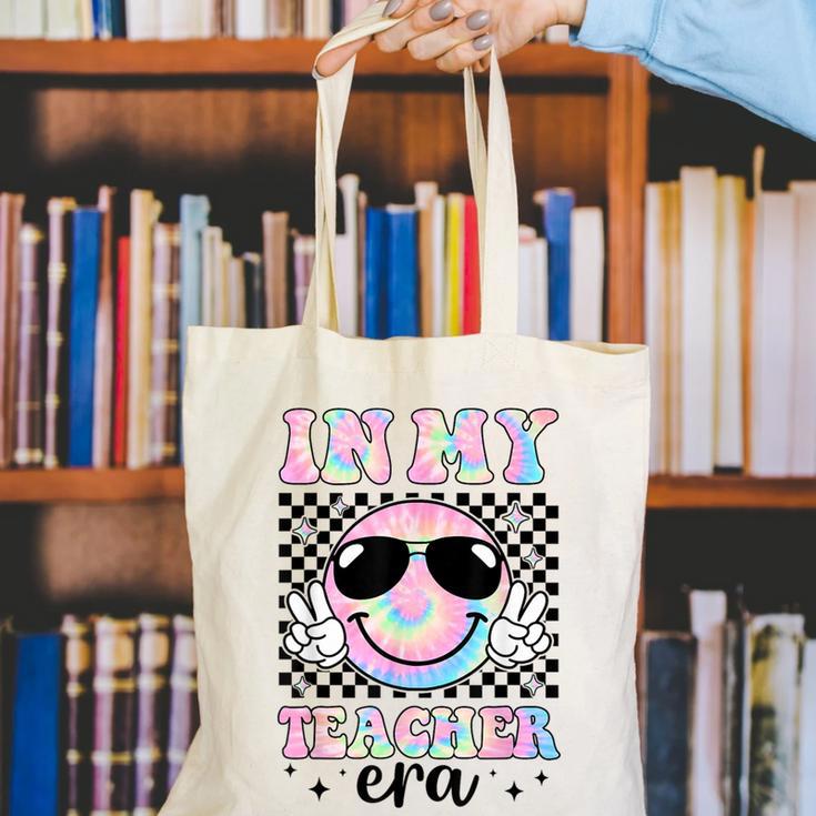 In My Teacher Era Groovy Tie Dye Back To School Cute Teacher Canvas Tote Bag, Groovy Teacher Tote Bags, funny gift
