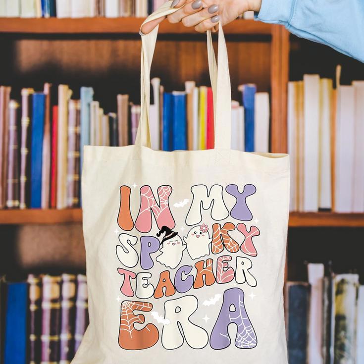 Teacher Halloween In My Spooky Teacher Era Retro Groovy Canvas Tote Bag, Groovy Teacher Tote Bags, funny gift Teacher Halloween In My Spooky Teacher Era Retro Groovy Canvas Tote Bag, Groovy Teacher Tote Bags, funny gift