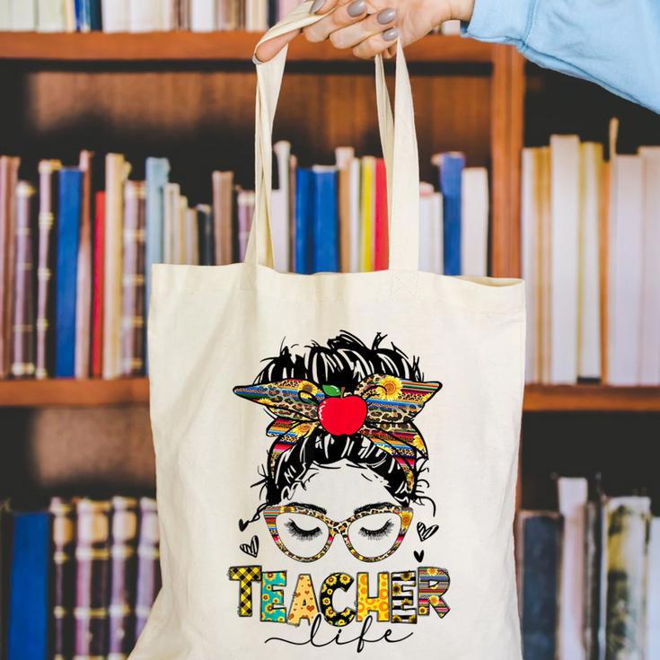Teacher Life Messy Bun Glasses Leopard Sunflower Canvas Tote Bag, funny gift Teacher Life Messy Bun Glasses Leopard Sunflower Canvas Tote Bag, funny gift