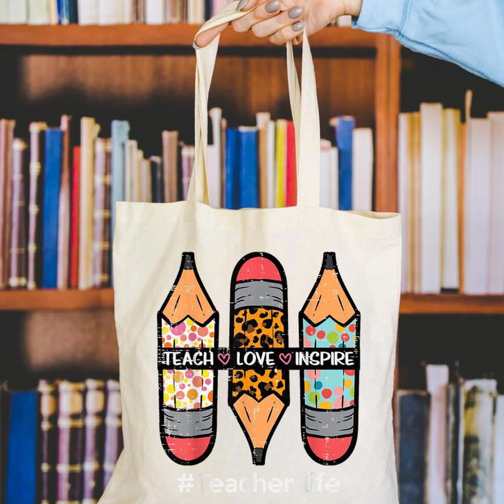 Teacher Life Teach Love Inspire Pencils Inspirational Women Canvas Tote Bag, funny gift Teacher Life Teach Love Inspire Pencils Inspirational Women Canvas Tote Bag, funny gift