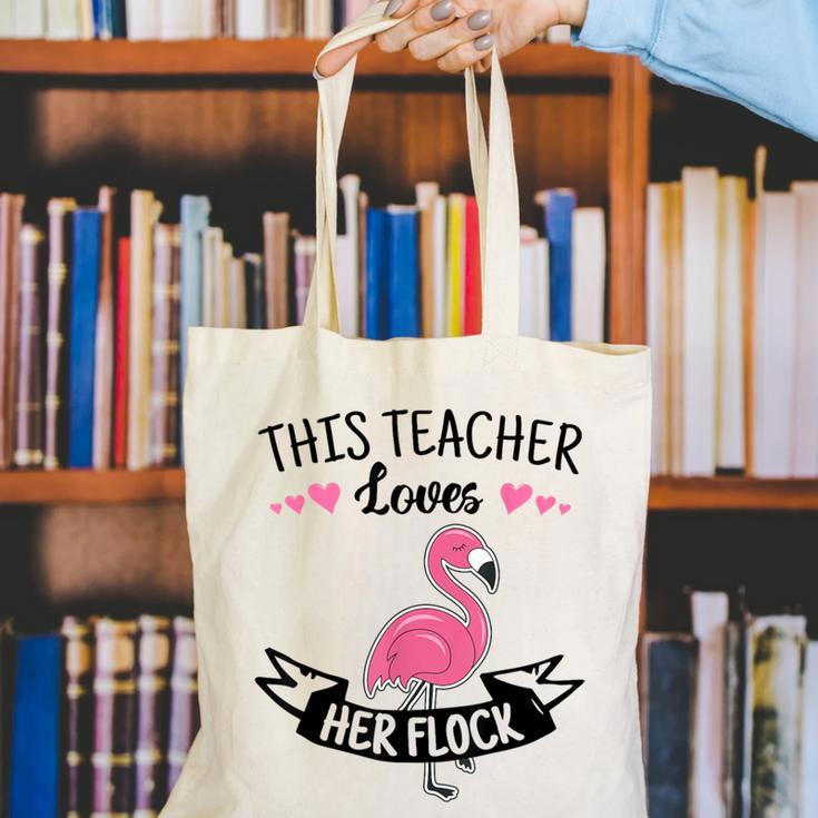 This Teacher Loves Her Flock Cute Flamingo Teacher Canvas Tote Bag, funny gift This Teacher Loves Her Flock Cute Flamingo Teacher Canvas Tote Bag, funny gift