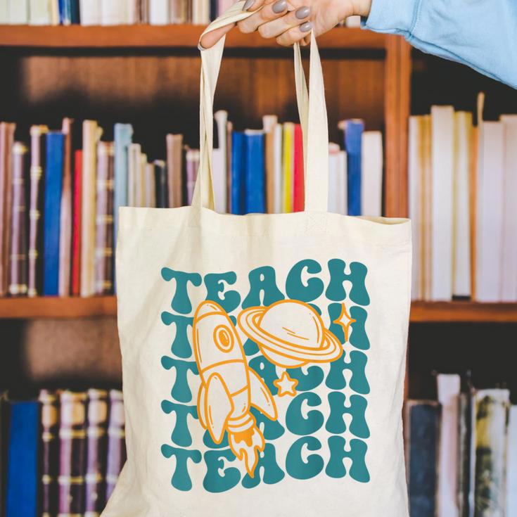 Teacher Outer Space Science Astronomy Planet Saturn Teach Canvas Tote Bag, Science Teacher Tote Bags, funny gift Teacher Outer Space Science Astronomy Planet Saturn Teach Canvas Tote Bag, Science Teacher Tote Bags, funny gift