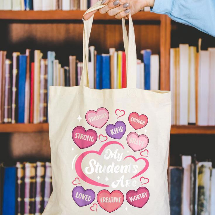 Teacher Positive Affirmations Candy Heart Valentine's Day Canvas Tote Bag, funny gift Teacher Positive Affirmations Candy Heart Valentine's Day Canvas Tote Bag, funny gift