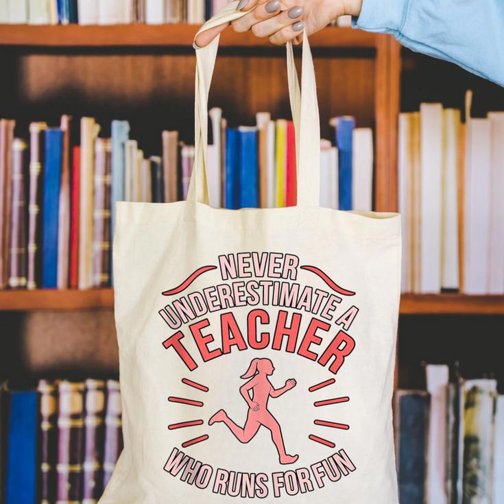 Teacher Who Runs Half Marathon Runner Running Lover Graphic Canvas Tote Bag, funny gift