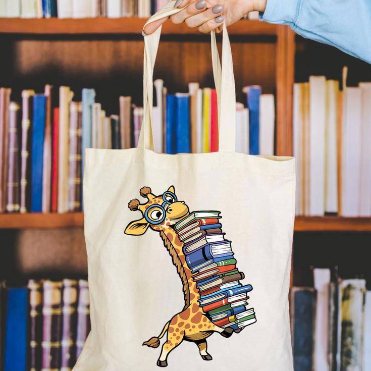 Teacher Shirt Giraffe Holding Books Bookworm Librarian Canvas Tote Bag, funny gift