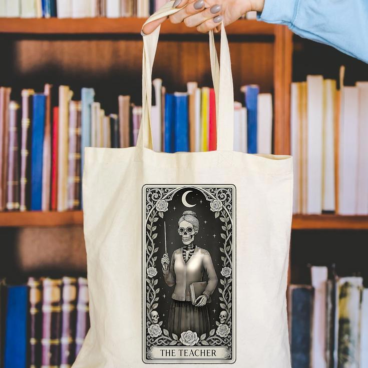 The Teacher Skeleton Tarot Card Canvas Tote Bag, funny gift The Teacher Skeleton Tarot Card Canvas Tote Bag, funny gift