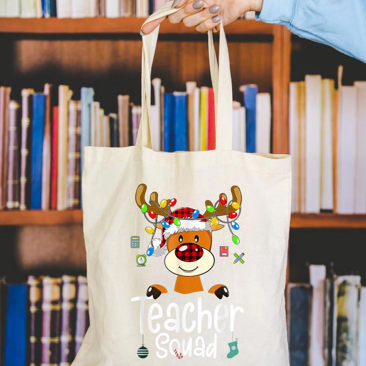 Teacher Squad Red Plaid Rudolph Reindeer Christmas Canvas Tote Bag, funny gift Teacher Squad Red Plaid Rudolph Reindeer Christmas Canvas Tote Bag, funny gift