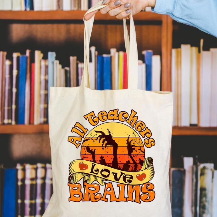 Teacher All Teachers Love Brains Halloween Party Canvas Tote Bag, funny gift Teacher All Teachers Love Brains Halloween Party Canvas Tote Bag, funny gift