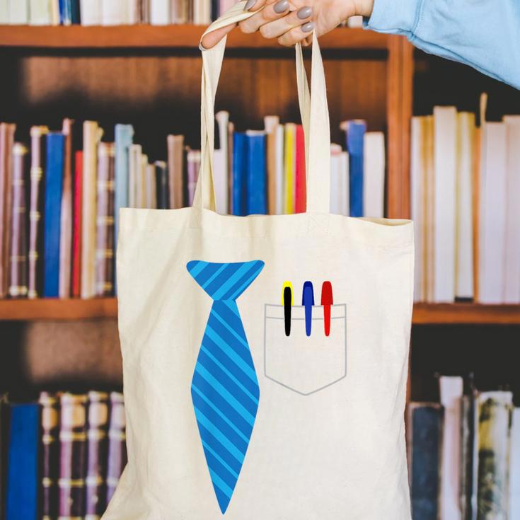 Teacher Tie & Pocket Protector Costume School Canvas Tote Bag, funny gift Teacher Tie & Pocket Protector Costume School Canvas Tote Bag, funny gift