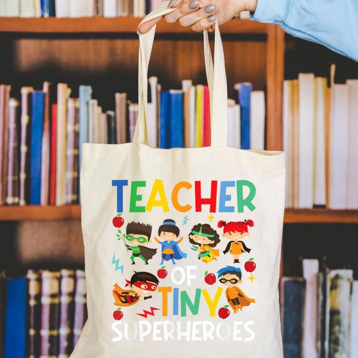 Teacher Of Tiny Superheroes Teach 100th Day Of School Men Women Girls Kids Canvas Tote Bag, funny gift Teacher Of Tiny Superheroes Teach 100th Day Of School Men Women Girls Kids Canvas Tote Bag, funny gift