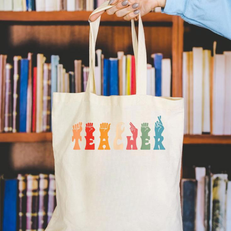 Teacher Word In Sign Language Awareness ASL Back To School Canvas Tote Bag, funny gift Teacher Word In Sign Language Awareness ASL Back To School Canvas Tote Bag, funny gift
