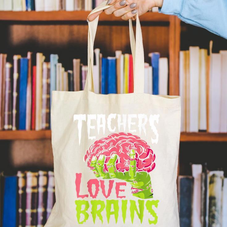 Teachers Love Brains Zombie Teacher Halloween Zombies Canvas Tote Bag, funny gift
