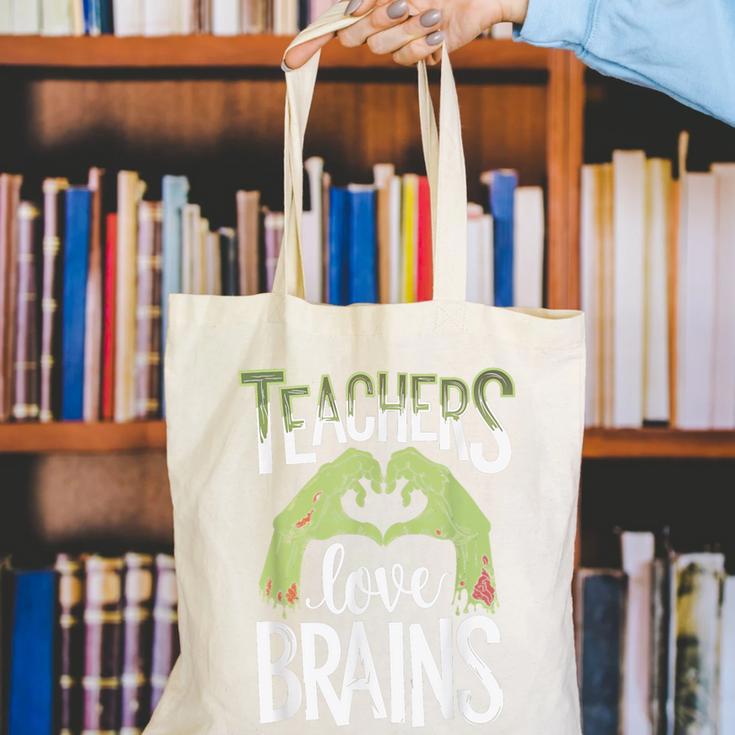 Teachers Love Zombie Teacher Halloween Fun Canvas Tote Bag, funny gift