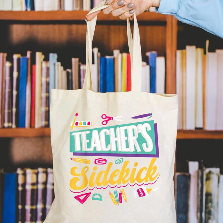 Teacher's Sidekick Teacher Assisting Teaching Assistant Canvas Tote Bag, funny gift Teacher's Sidekick Teacher Assisting Teaching Assistant Canvas Tote Bag, funny gift