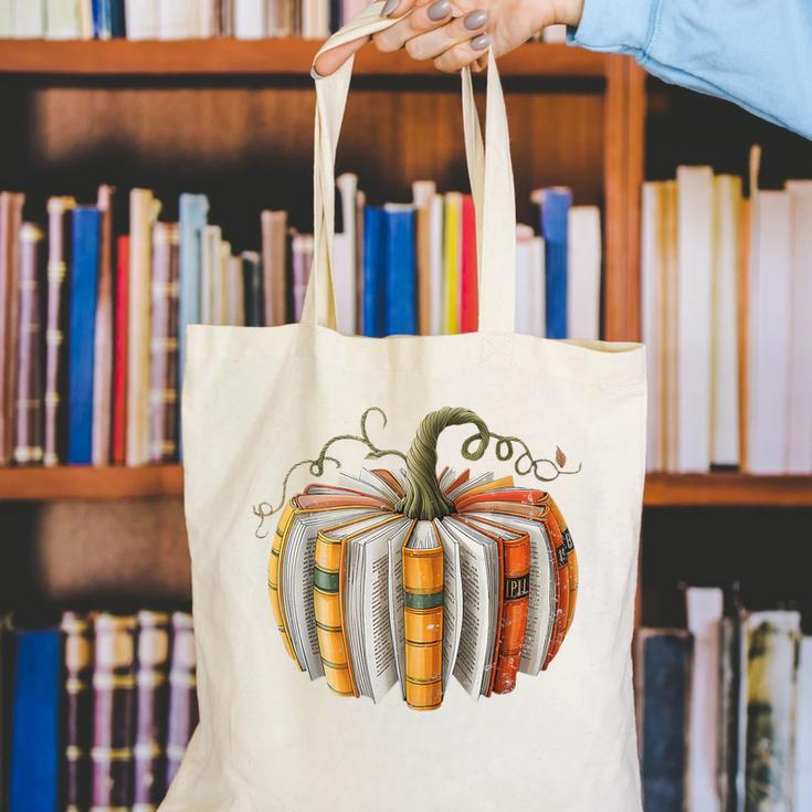 Teachers Students Fall Book Pumpkin Fall Librarians Bookworm Canvas Tote Bag, funny gift Teachers Students Fall Book Pumpkin Fall Librarians Bookworm Canvas Tote Bag, funny gift