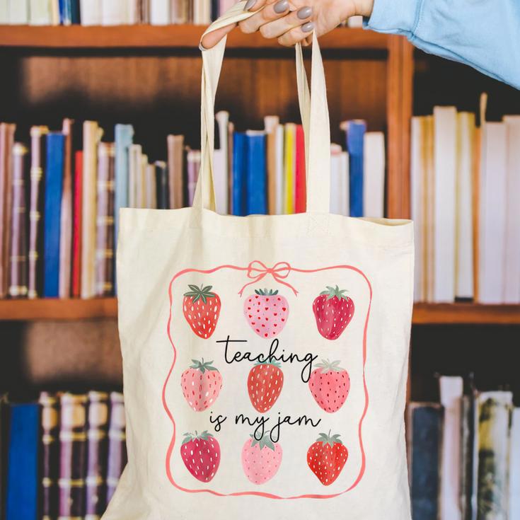Teaching Is My Jam Teacher Team Crew Cute Strawberry Girls Canvas Tote Bag, funny gift Teaching Is My Jam Teacher Team Crew Cute Strawberry Girls Canvas Tote Bag, funny gift