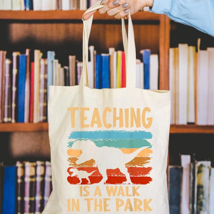 Teaching Is a Walk In Park Dinosaur Teacher Canvas Tote Bag, funny gift