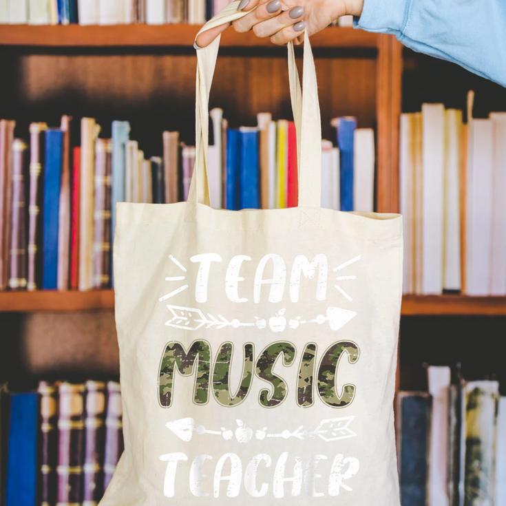 Team Music Teacher Camo Teacher Student Back To School Canvas Tote Bag, funny gift