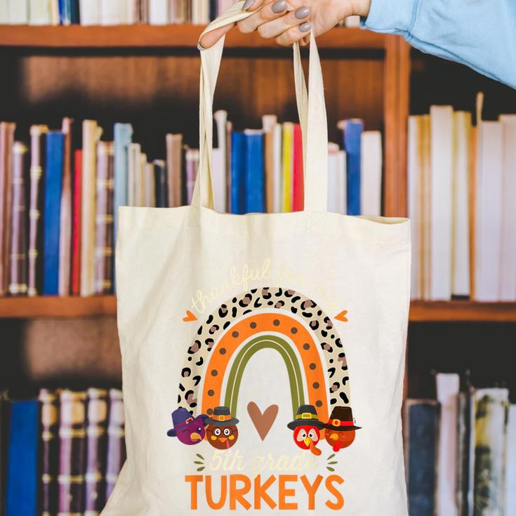 Thankful For My 5th Grade Turkeys Thanksgiving Teacher Canvas Tote Bag, funny gift