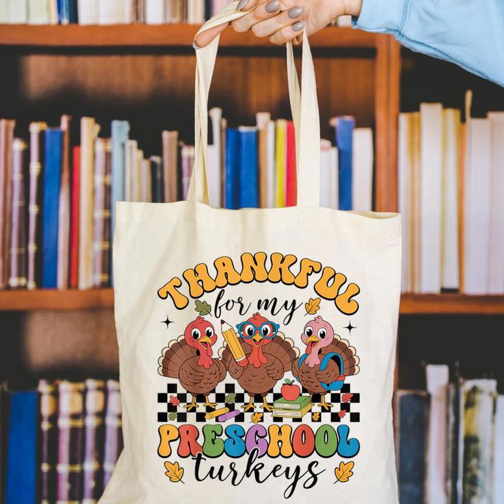 Thankful For My Preschool Turkeys Thanksgiving Teacher Fall Canvas Tote Bag, funny gift Thankful For My Preschool Turkeys Thanksgiving Teacher Fall Canvas Tote Bag, funny gift