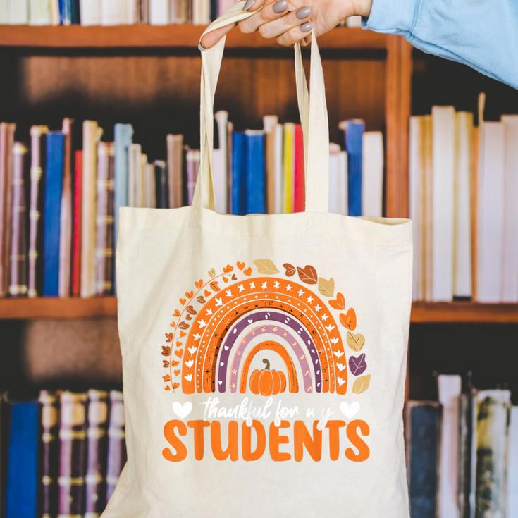 Thankful For My Students Teacher Thanksgiving School Fall Canvas Tote Bag, funny gift