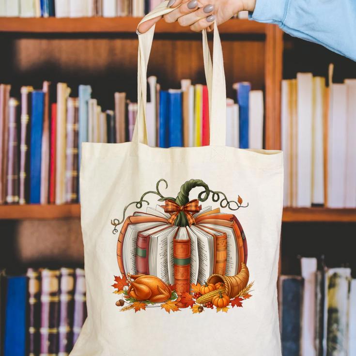 Thanksgiving Book Pumpkin Reading Teachers Fall Lovers Boys Canvas Tote Bag, funny gift