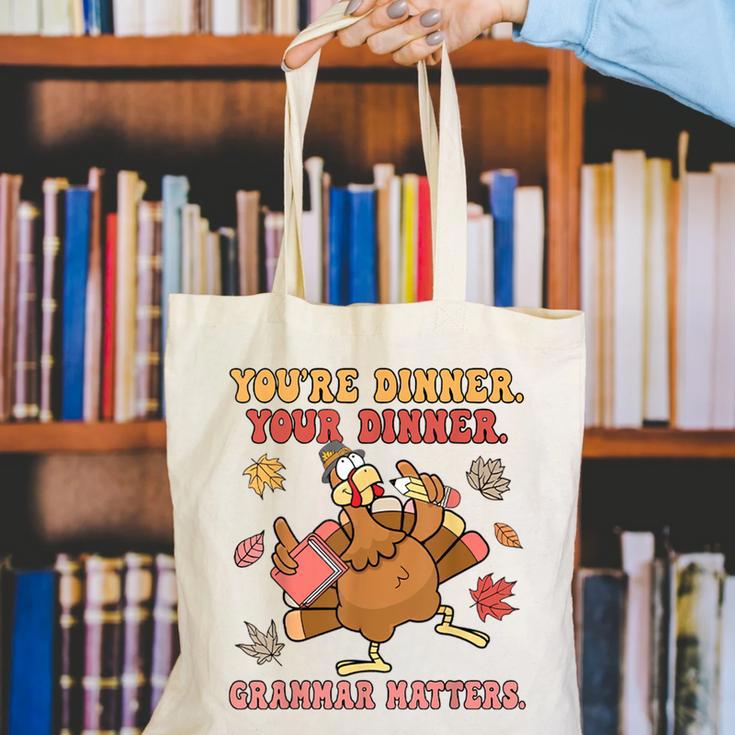 Thanksgiving Grammar Thankful English Teacher Fall Turkey Canvas Tote Bag, English Teacher Tote Bags, funny gift
