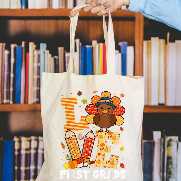 Thanksgiving Love First Grade Teacher Turkey Autumn Fall For Men Women Girls Kids Canvas Tote Bag, First Grade Teacher Tote Bags, funny gift