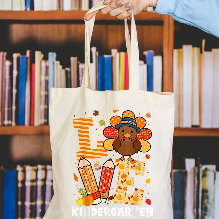 Thanksgiving Love Kindergarten Teacher Turkey Autumn Fall Canvas Tote Bag, funny gift