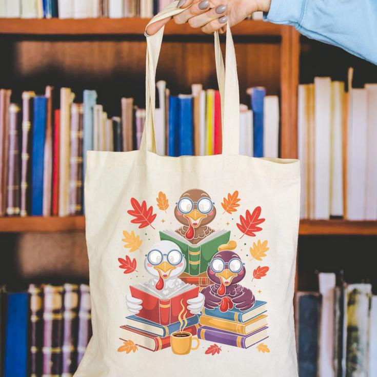 Thanksgiving Teacher Books Turkey Reading Book Canvas Tote Bag, funny gift
