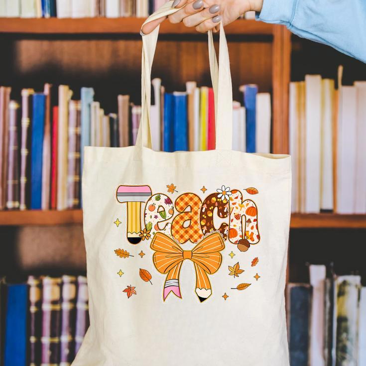 Thanksgiving Teacher Pencil Bow One Thankful Teacher Fall Canvas Tote Bag, funny gift Thanksgiving Teacher Pencil Bow One Thankful Teacher Fall Canvas Tote Bag, funny gift