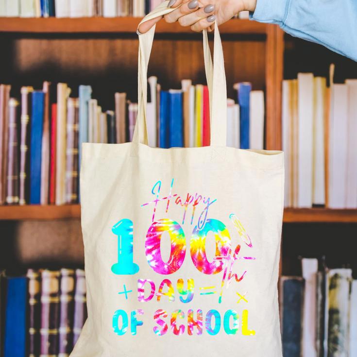 Tie Dye Happy 100th Day Of School Teacher Student 100 Days Canvas Tote Bag, funny gift Tie Dye Happy 100th Day Of School Teacher Student 100 Days Canvas Tote Bag, funny gift