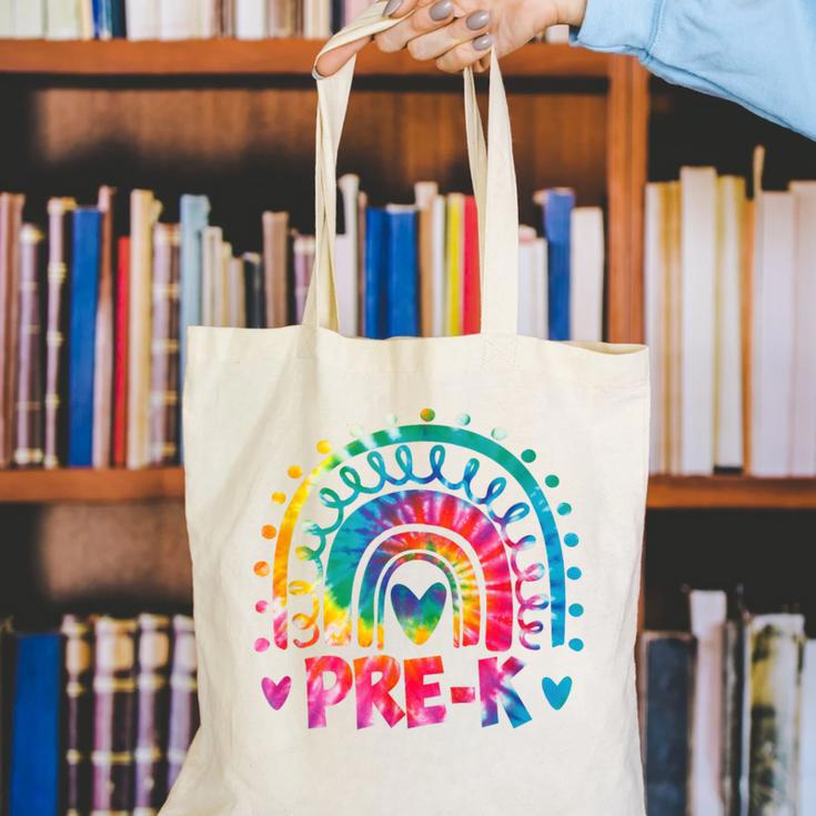 Tie Dye Prek Teacher Rainbow Preschool Back To School Girl Canvas Tote Bag, funny gift Tie Dye Prek Teacher Rainbow Preschool Back To School Girl Canvas Tote Bag, funny gift