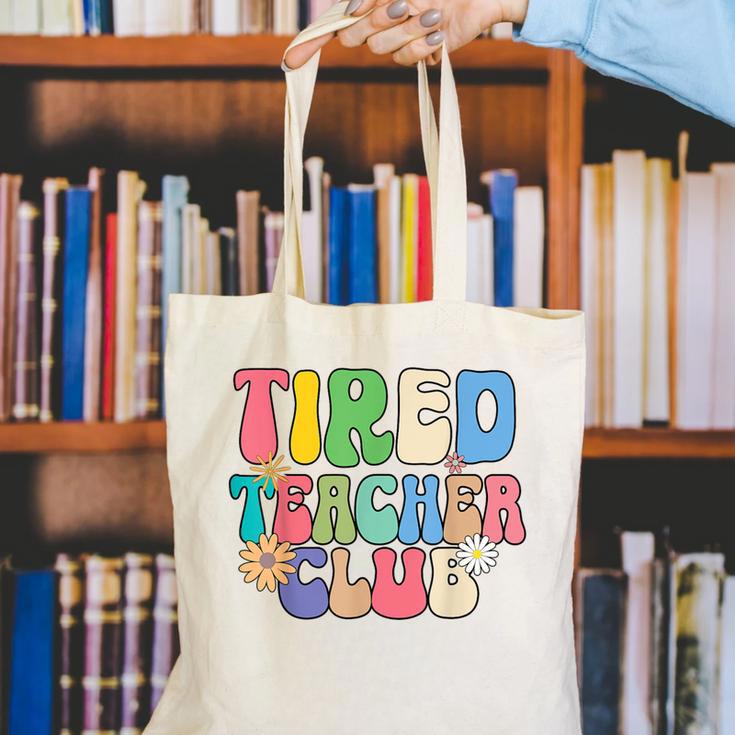 Tired Teachers Club Groovy Teachers Back To School Canvas Tote Bag, funny gift