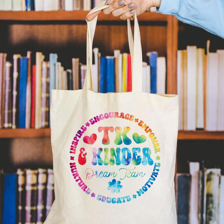 TK & Kinder Dream Team Transitional Kindergarten Teacher Canvas Tote Bag, funny gift