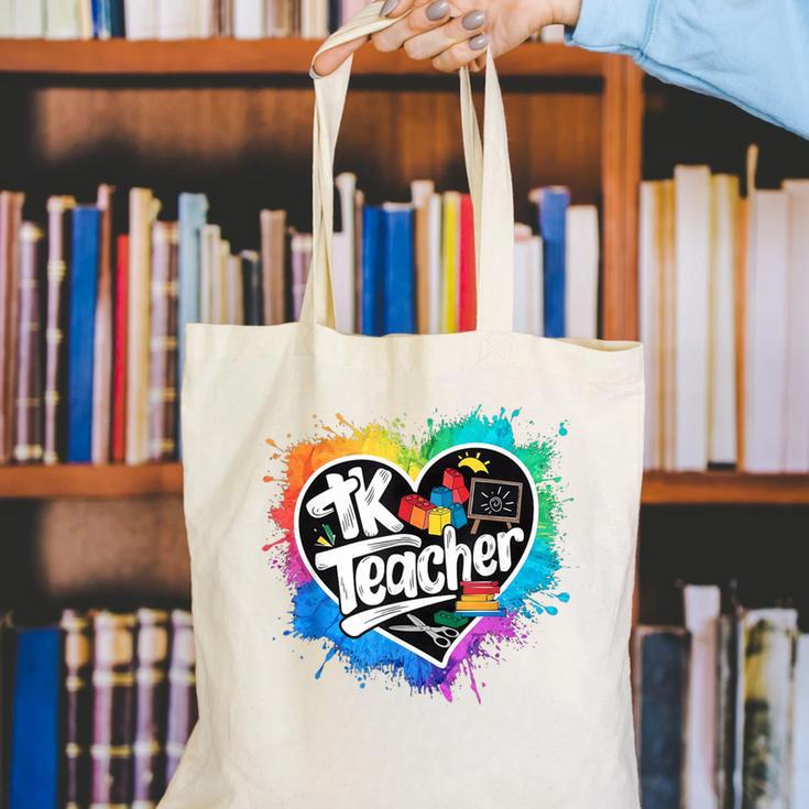 TK Teacher Transitional Kindergarten Heart Back To School Canvas Tote Bag, funny gift